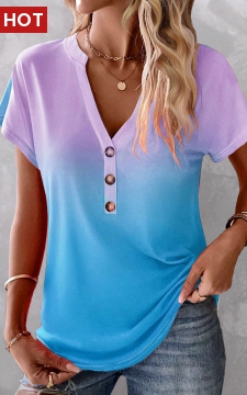 Sky Blue Button Ombre Short Sleeve T Shirt