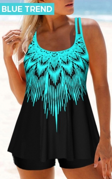 Ombre Cyan Double Straps Tankini Top