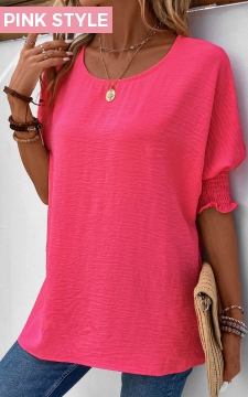 Hot Pink Smocked Half Sleeve T Shirt