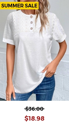 White Embroidery Short Sleeve Round Neck Blouse