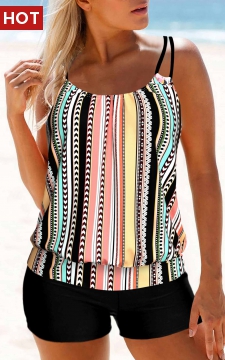 Multi Stripe Print Double Straps Tankini Top