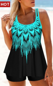 Ombre Cyan Double Straps Tankini Top