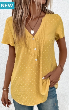 Light Yellow Jacquard Short Sleeve V Neck Blouse