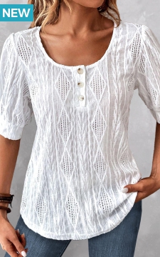 White Button Short Sleeve Round Neck Blouse