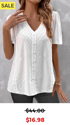 White Button Short Sleeve V Neck Blouse