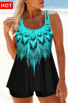 Ombre Cyan Double Straps Tankini Top
