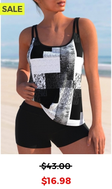 Geometric Print White Wide Strap Tankini Top
