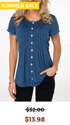 Button Up Crinkle Chest Navy Blue T Shirt