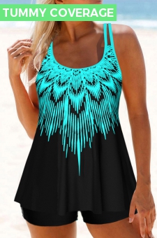 Ombre Cyan Double Straps Tankini Top