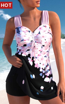 Drawstring Floral Print Pink Swimdress Top