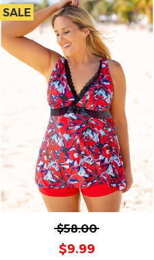 Plus Size Lace Stitching Floral Print Swimdress and Shorts