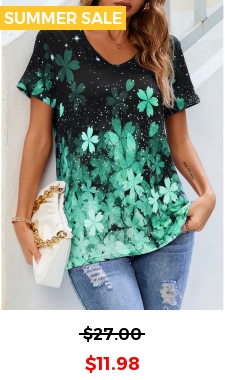 Floral Print Short Sleeve Green T Shirt