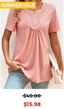 Pink Zipper Short Sleeve Round Neck T Shirt