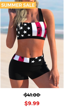 American Flag Print Bowknot Back Bikini Set