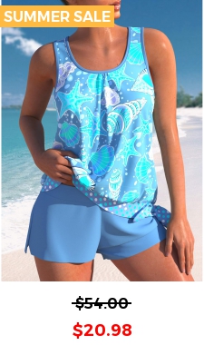 Bowknot Mid Waisted Neon Blue Tankini Set