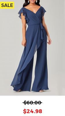 Blue Short Sleeve V Neck Jumpsuit