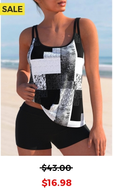 Geometric Print White Wide Strap Tankini Top