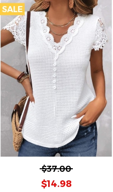 White Lace Short Sleeve V Neck T Shirt