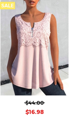 Light Pink Lace Round Neck Tank Top