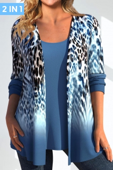 Denim Blue Two Piece Leopard Tank Top and Cardigan