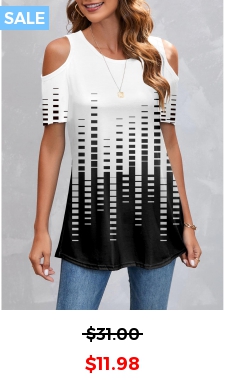 Cold Shoulder Geometric Print White T Shirt