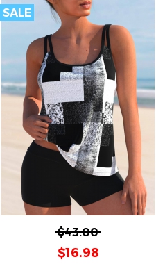 Geometric Print White Wide Strap Tankini Top