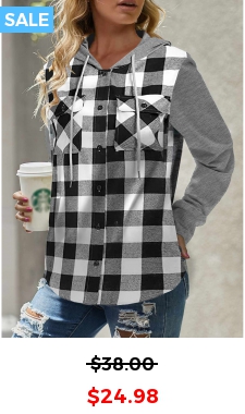 White Pocket Plaid Long Sleeve Hoodie