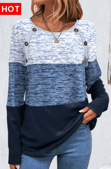 Blue Patchwork Striped Long Sleeve Round Neck Sweatshirt