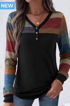 Plus Size Multi Color Patchwork Striped T Shirt