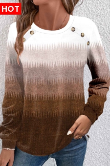 Plus Size Dark Camel Button Ombre T Shirt