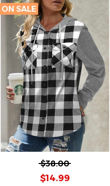 White Pocket Plaid Long Sleeve Hoodie
