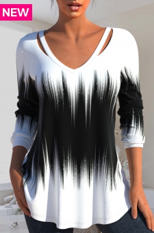 Black Cut Out Ombre Long Sleeve T Shirt