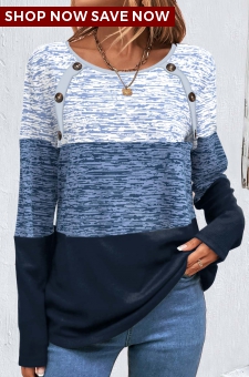 Blue Patchwork Striped Long Sleeve Round Neck Sweatshirt