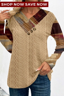 Light Camel Patchwork Graffiti Print Long Sleeve Sweatshirt