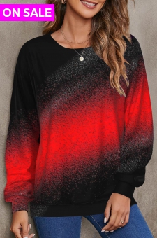 Red Ombre Long Sleeve Round Neck Sweatshirt