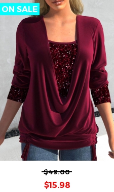Wine Red Sequin Long Sleeve T Shirt