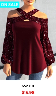 Wine Red Sequin Long Sleeve T Shirt