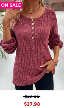 Dark Reddish Purple Button Long Sleeve T Shirt