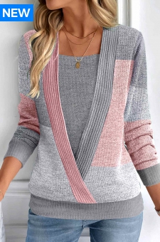 Dark Grey Fake 2in1 Long Sleeve Square Neck Sweatshirt