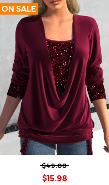 Wine Red Sequin Long Sleeve T Shirt