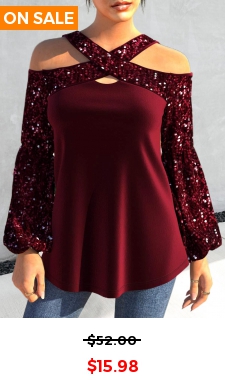 Wine Red Sequin Long Sleeve T Shirt
