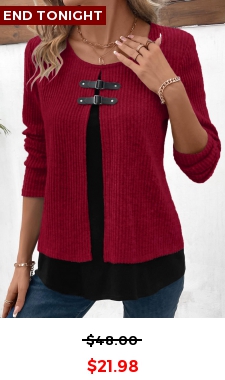 Wine Red Fake 2in1 Long Sleeve Blouse