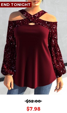 Wine Red Sequin Long Sleeve T Shirt