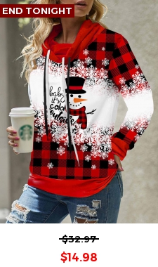 Drawstring Christmas Snowman Print Red Sweatshirt