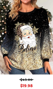 Golden Button Santa Claus Print Long Sleeve Christmas Sweatshirt