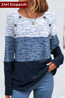 Blue Patchwork Striped Long Sleeve Round Neck Sweatshirt