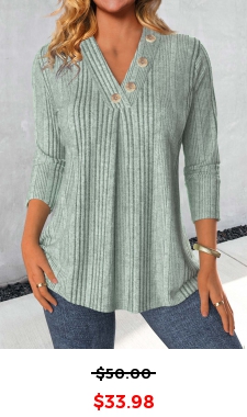 Plus Size Mint Green Button Long Sleeve T Shirt
