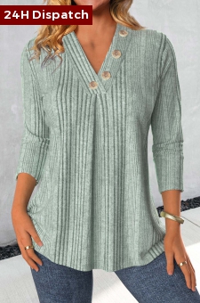 Plus Size Mint Green Button Long Sleeve T Shirt
