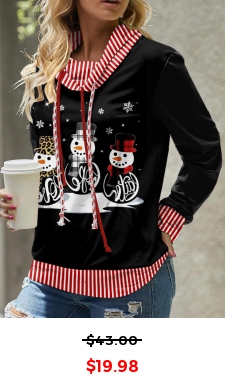 Red Christmas Snowman Print Long Sleeve Cowl Neck Sweatshirt