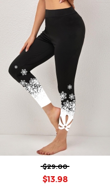 Black Snowflake Print High Waisted Leggings